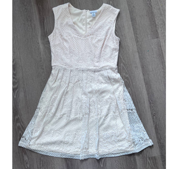 Liz Claiborne Size 14 Cream Fit & Flare Lace Dress - Picture 1 of 10